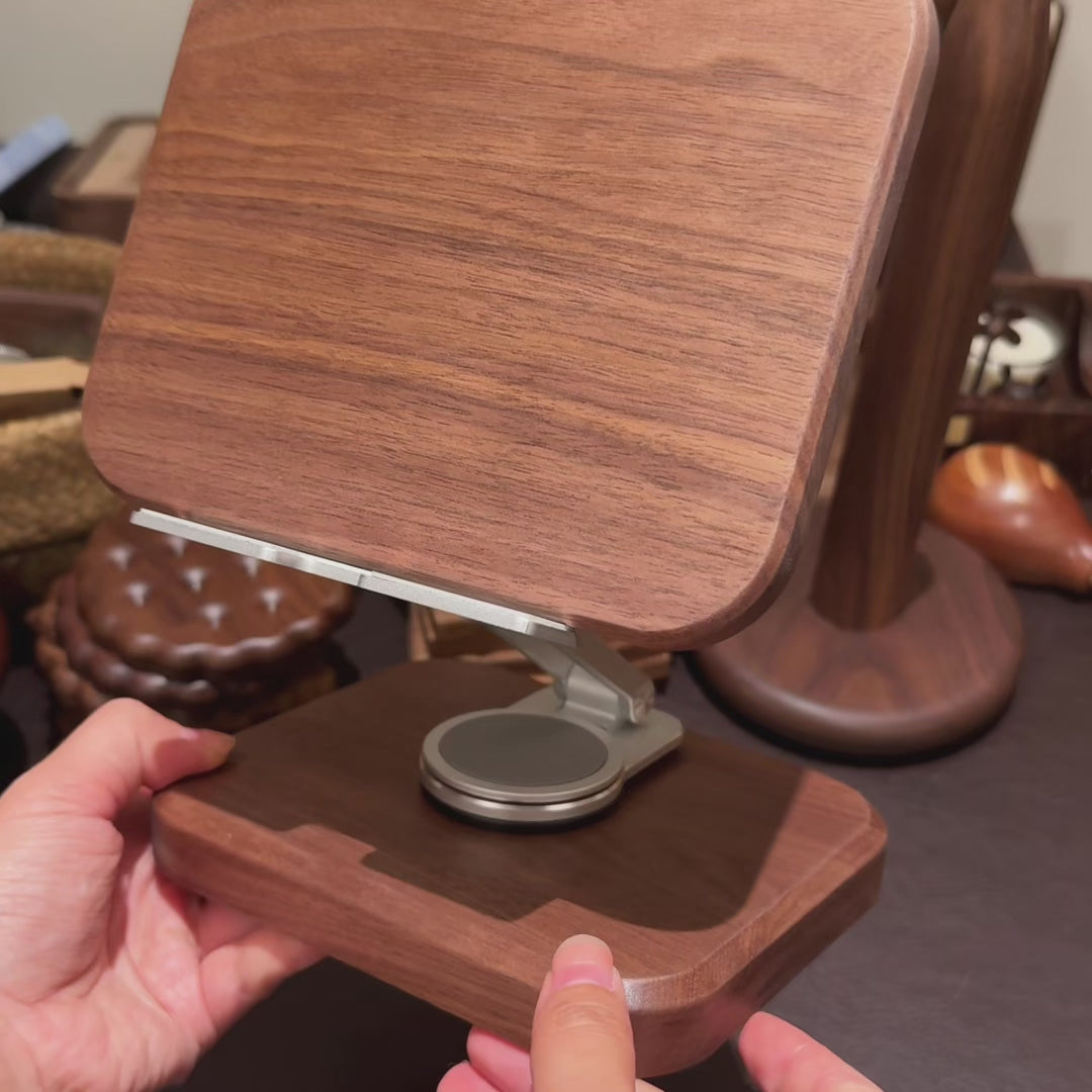 Kivo Adjustable 360° Walnut Phone&Tablet Stand