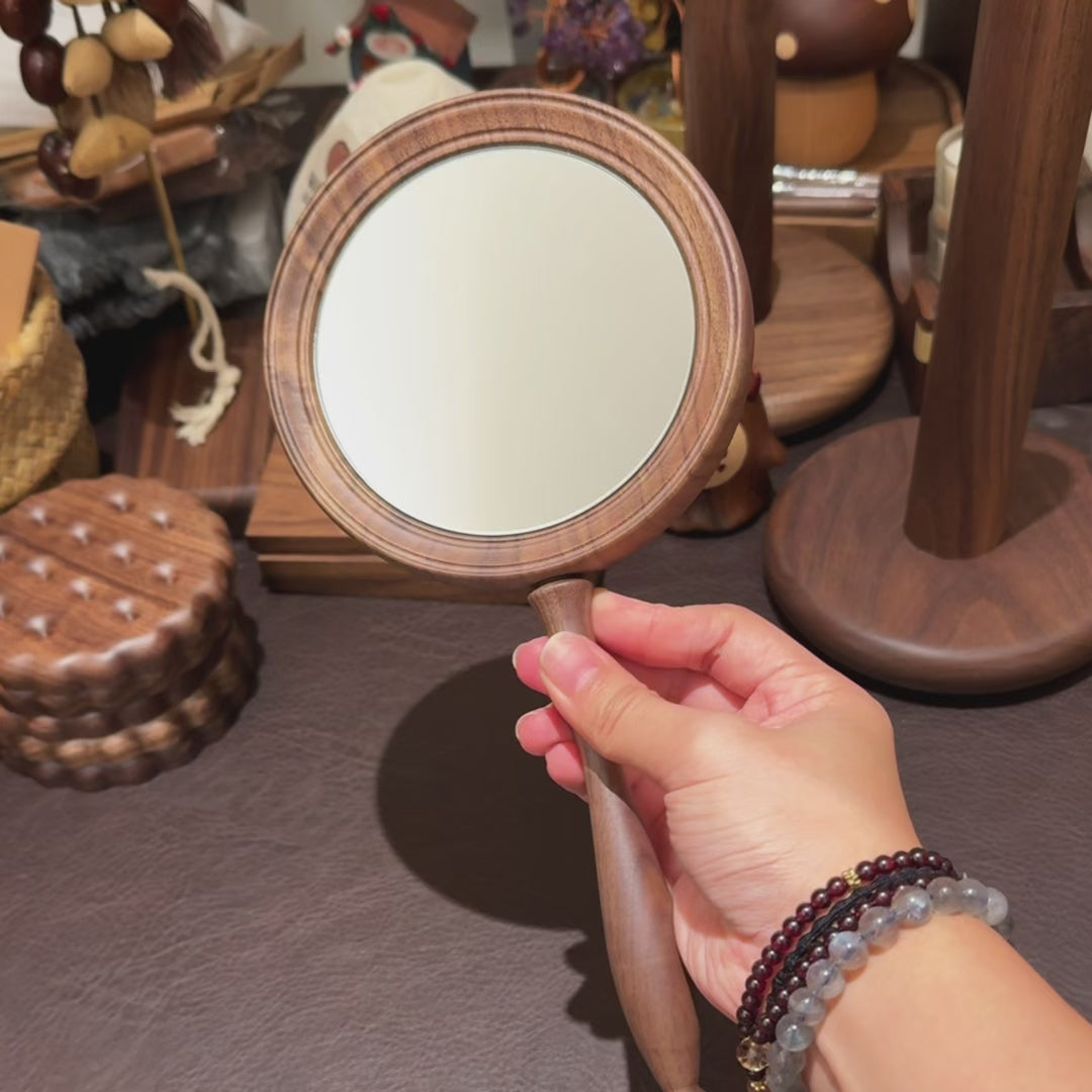 Mirora Retro Style Walnut Handheld Mirror