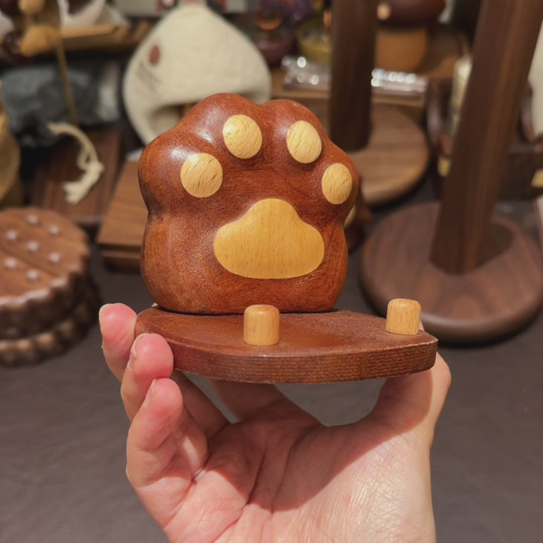 Cat Paw Solid Wood Phone Stand