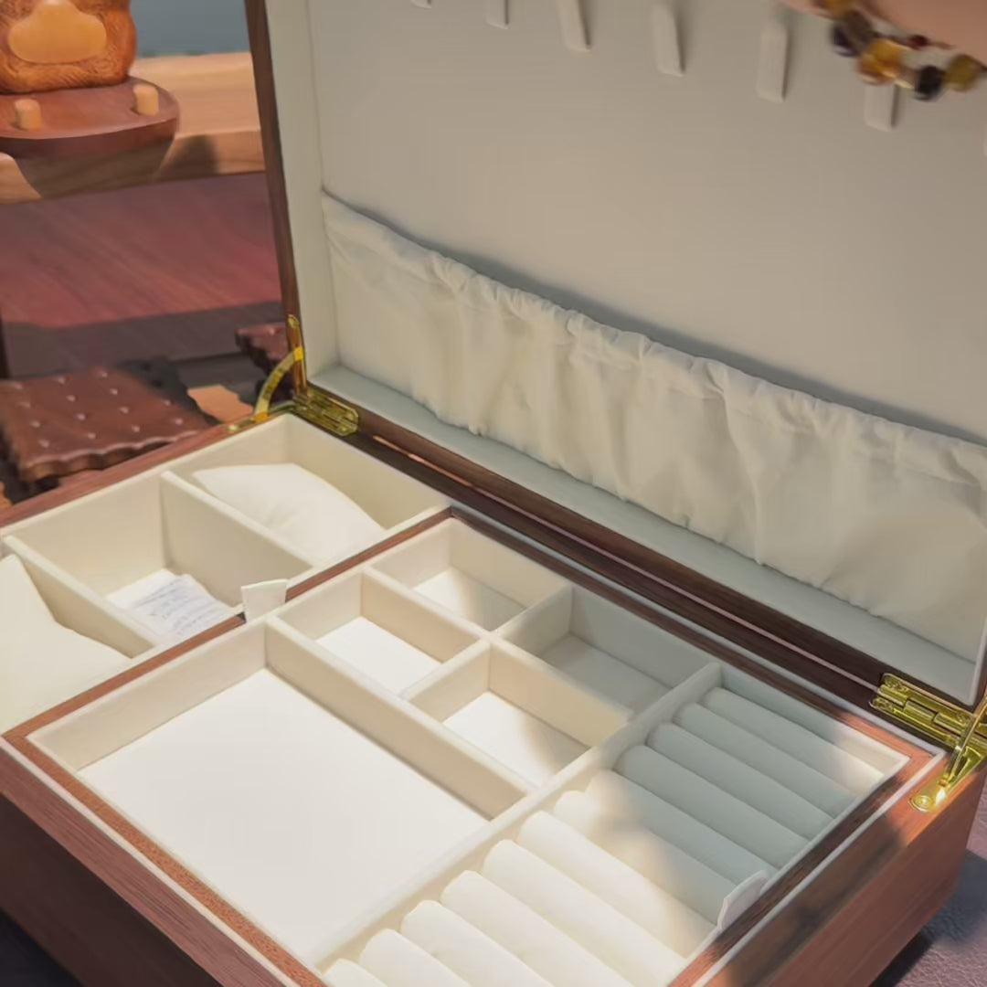 Aurelin Solid Walnut Double-Layer Jewelry Box
