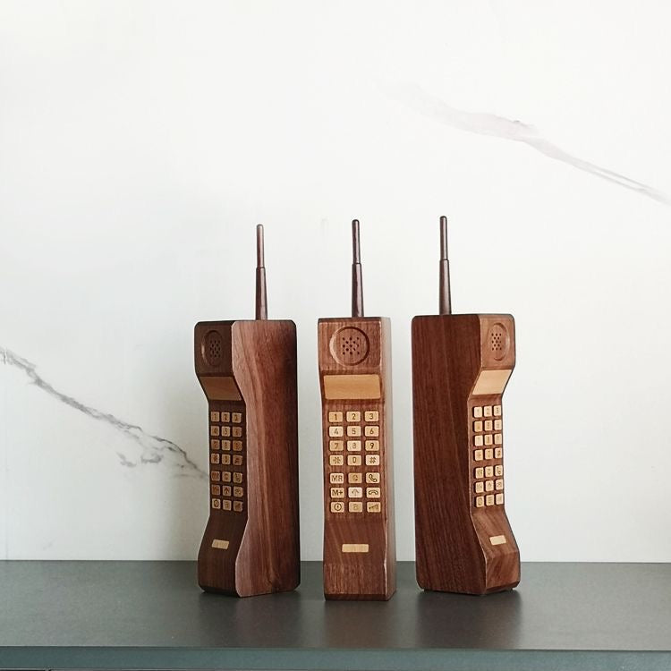 retro walnut wood brick phone desk ornament and bottle opener