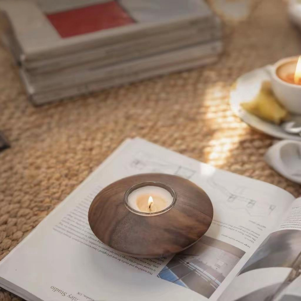 rustic wooden candle holder