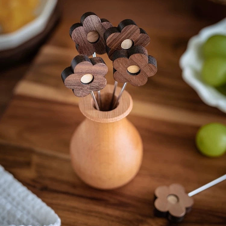 unique floral wooden fruit picks for entertaining