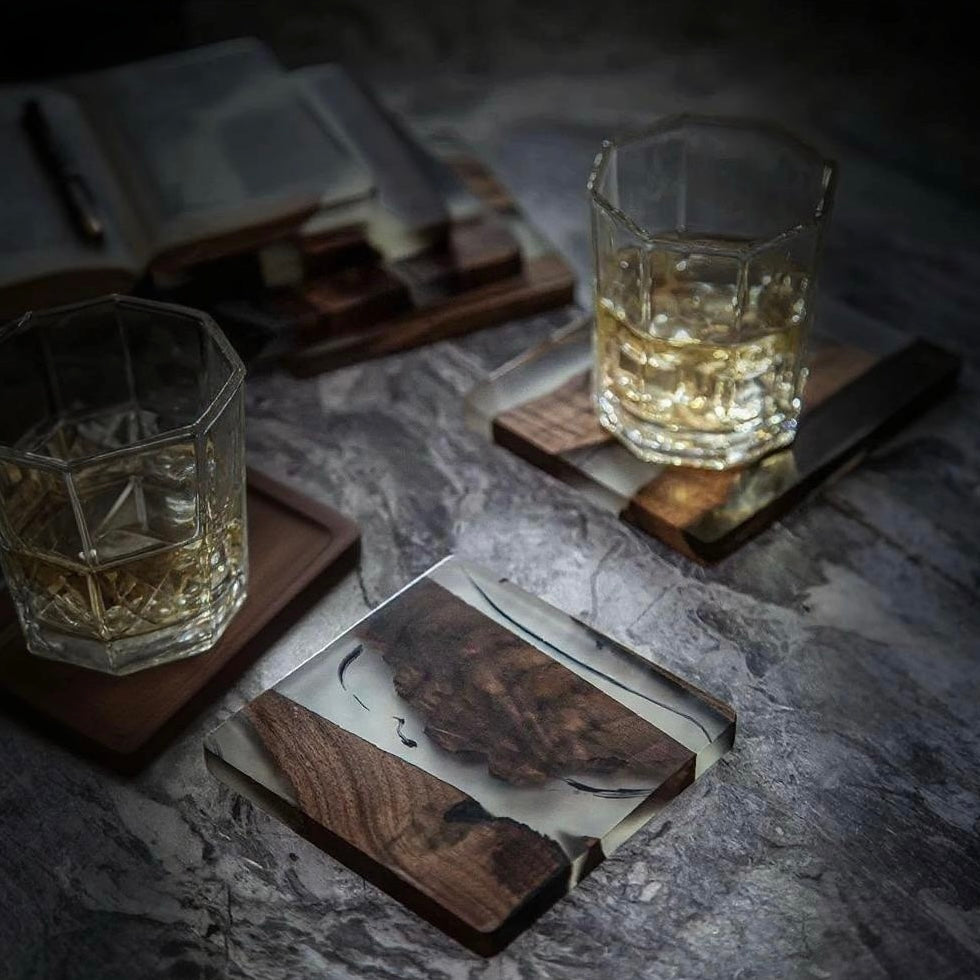 walnut resin coasters set of 4
